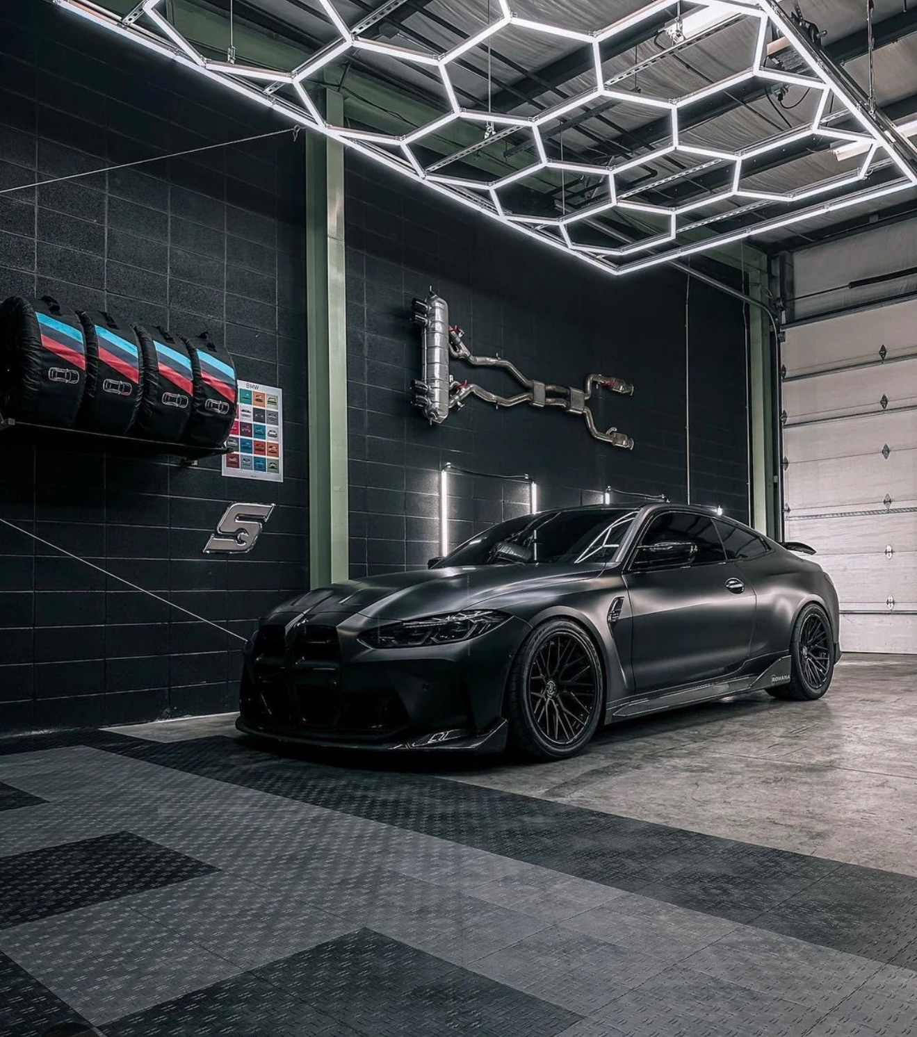 Black car in garage