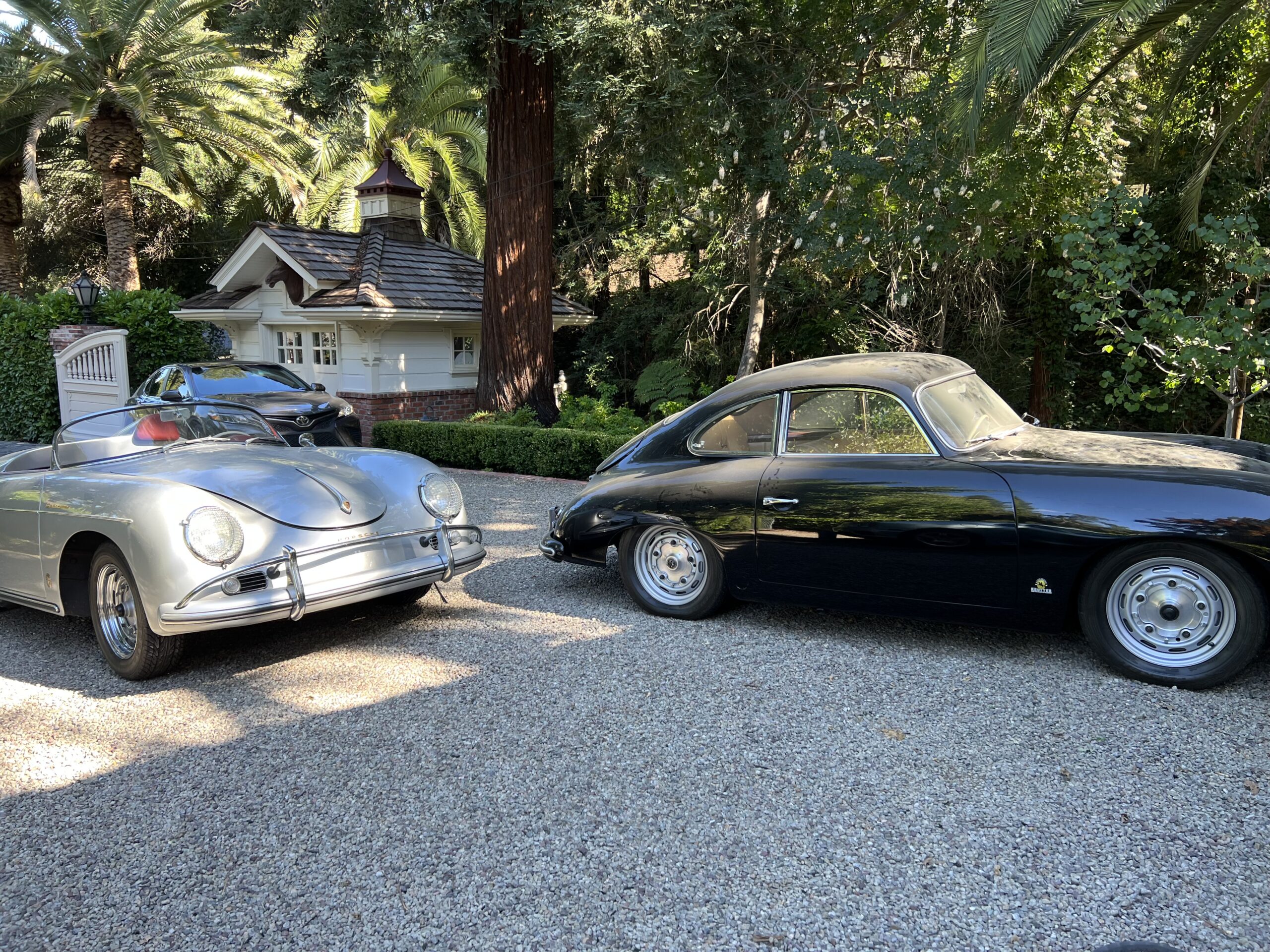 Vintage Porsches outside